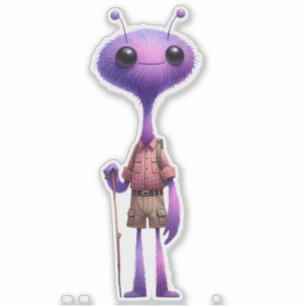 Purple Fuzzy Alien Hiker Sticker