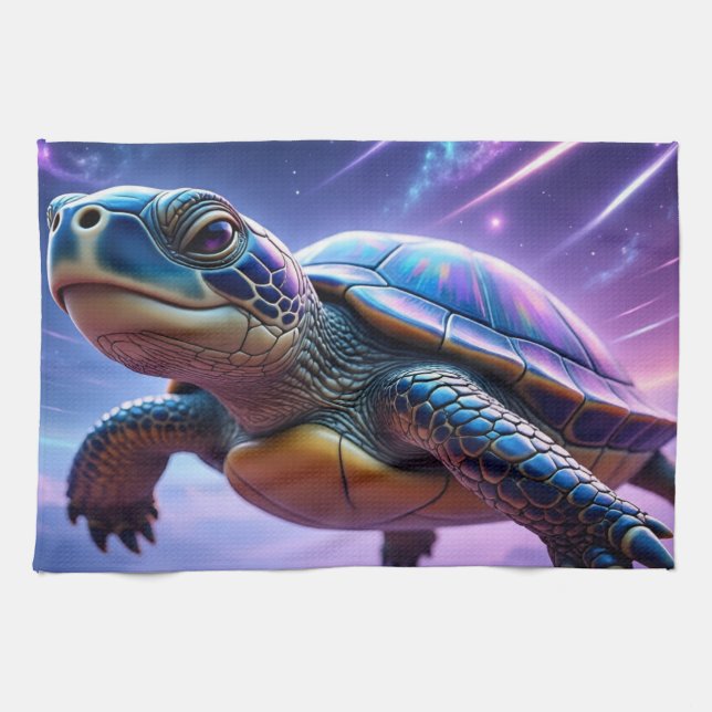 Purple Galactic Sea Turtle Tea Towel (Horizontal)