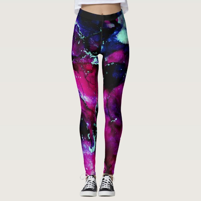 Purple Galaxy Alcohol Ink Abstract Leggings (Front)