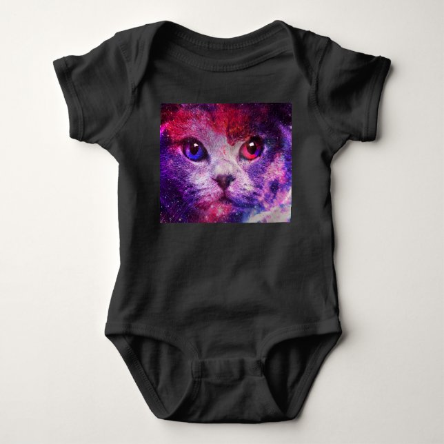 Purple Galaxy Cat  Baby Bodysuit (Front)