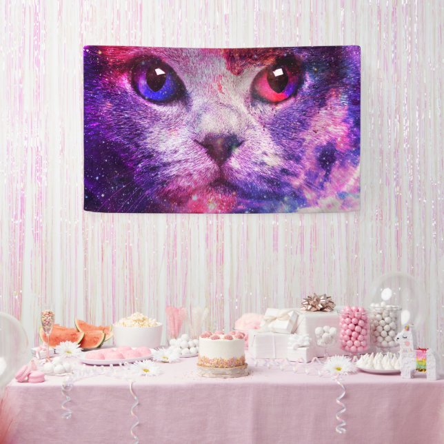 Purple Galaxy Cat  Banner (Party)