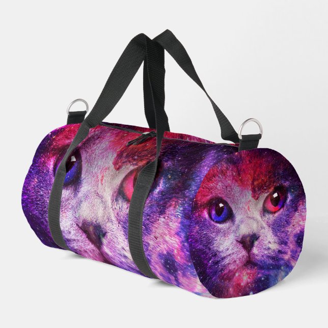 Purple Galaxy Cat  Duffle Bag (Left Corner)