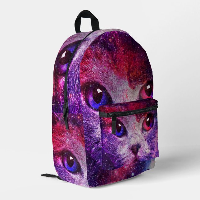 Purple Galaxy Cat  Printed Backpack (Back Corner Left)