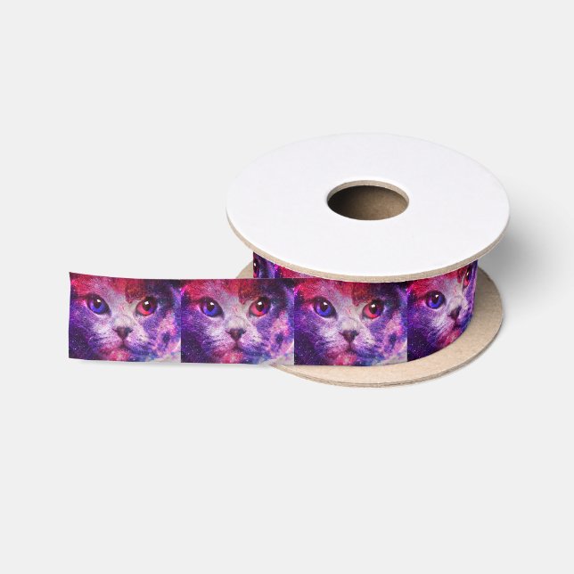 Purple Galaxy Cat  Satin Ribbon (Spool)