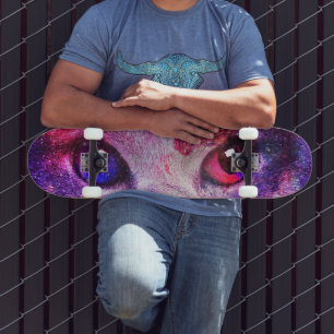 Purple Galaxy Cat Skateboard