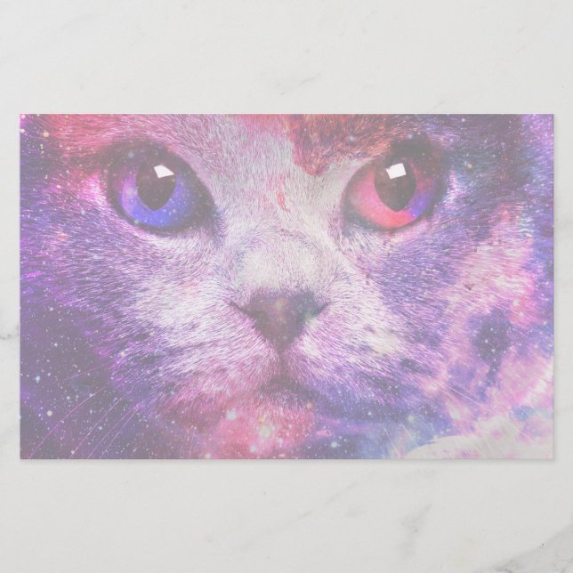 Purple Galaxy Cat  Stationery (Front)