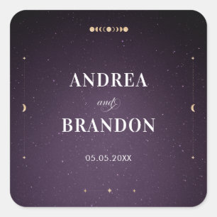 Purple Galaxy Celestial Gold Mystic Moon Wedding Square Sticker