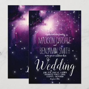 Purple Galaxy Celestial Stars Fairy Lights Wedding Invitation