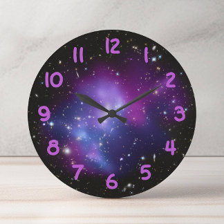 Purple Galaxy Cluster Celestial Photo Large Clock