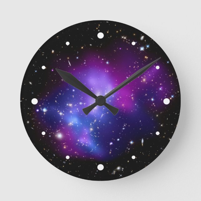 Purple Galaxy Cluster MACS J0717 Space Round Clock (Front)