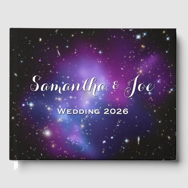 Purple Galaxy Cluster Planetarium Wedding Guest Book (Front)