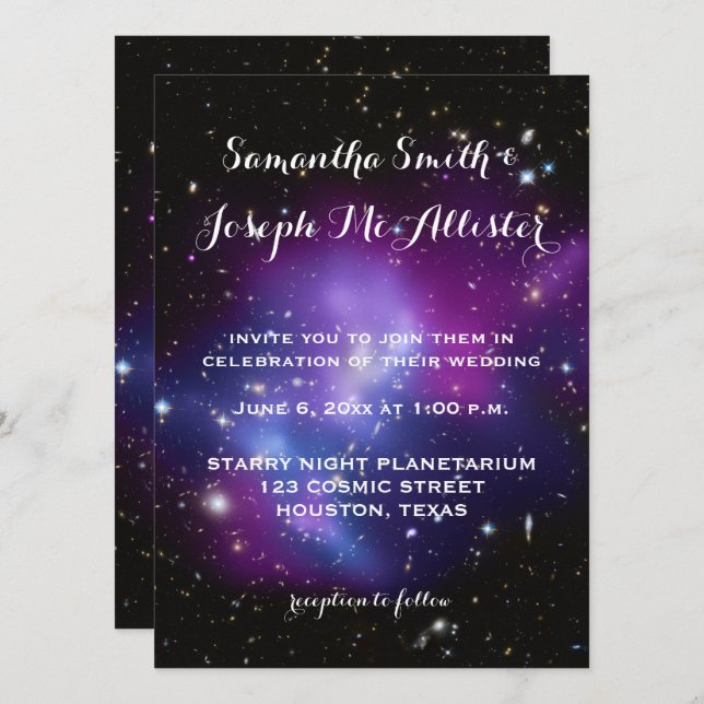 Purple Galaxy Cluster Planetarium Wedding Invitation (Front/Back)