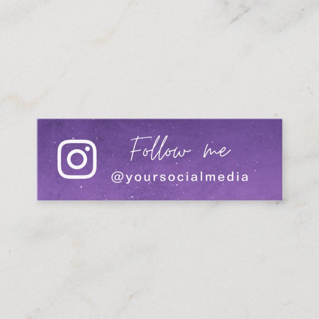 Purple Galaxy Cosmic Follow Social Media QR Code Mini Business Card (Front)