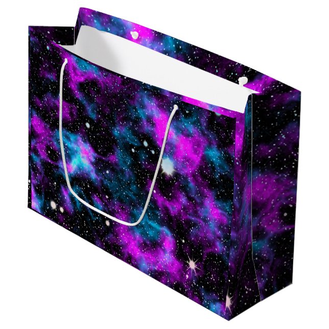 Purple Galaxy Cosmic Space Stars Large Gift Bag (Front Angled)