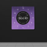 Purple Galaxy Custom Logo Business Company Office Square Wall Clock<br><div class="desc">Decorate your home/office with this cool wall clock,  featuring custom logo & name. Easily add the desired logo by clicking on the "personalise" option.</div>