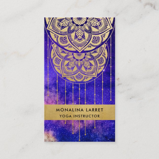 Purple Galaxy Faux Gold Foil Mandala Pattern   Business Card (Front)