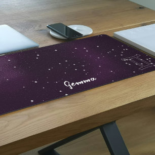 Purple Galaxy Gemini Zodiac Sign Horoscope Name Desk Mat