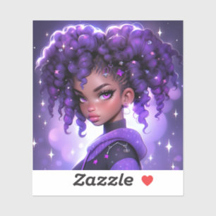 Purple Galaxy Girl with Curly Hair