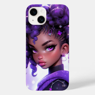 Purple Galaxy Girl with Curly Hair Case-Mate iPhone 14 Case
