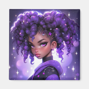 Purple Galaxy Girl with Curly Hair Magnet