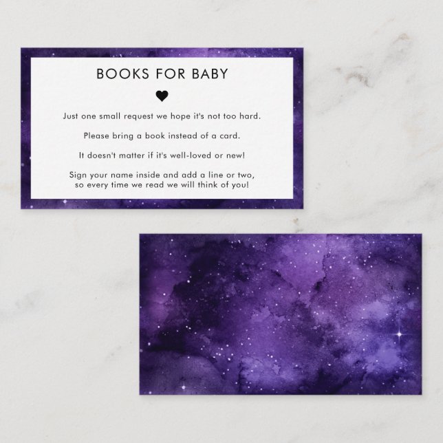 Purple Galaxy Minimalist Books for Baby Shower Enclosure Card (Front/Back)