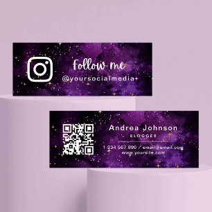 Purple Galaxy Sparkles Follow Social Media QR Code Mini Business Card