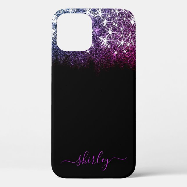 Purple Galaxy Stars Name Dripping Glitter Rain Case-Mate iPhone Case (Back)