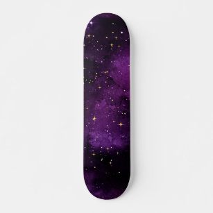 Purple Galaxy Universe Gold Stars Sparkles Cosmic  Skateboard