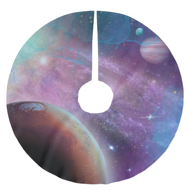 Purple Galaxy with Planets Brushed Polyester Tree Skirt (Front)