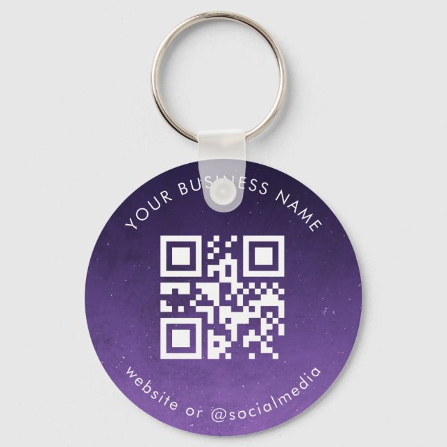 Purple Galaxy Your Custom Business Qr Code Scan Key Ring (Front)