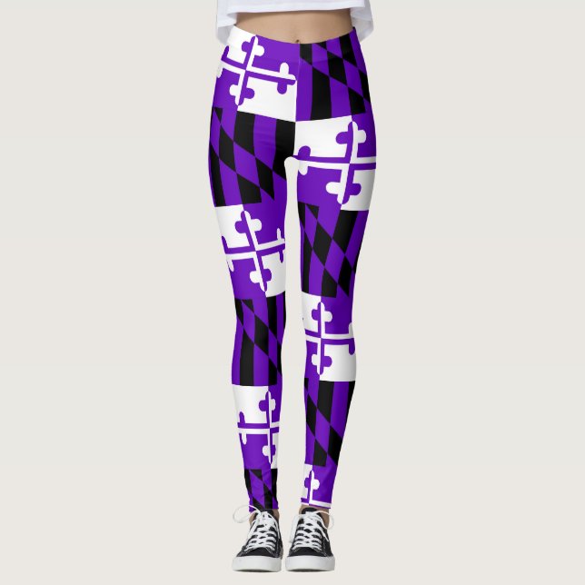 Purple Game Day Maryland Flag Leggings (Front)