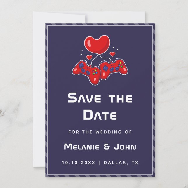 Purple Gamer Gaming Joypad Geeky Nerdy Love  Save The Date (Front)