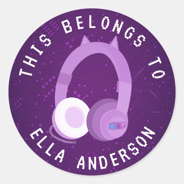 Purple Gamer Name This Belongs to  Classic Round Sticker (Front)