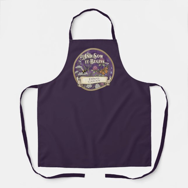Purple Garden Apron - Custom Pollinator Design (Front)