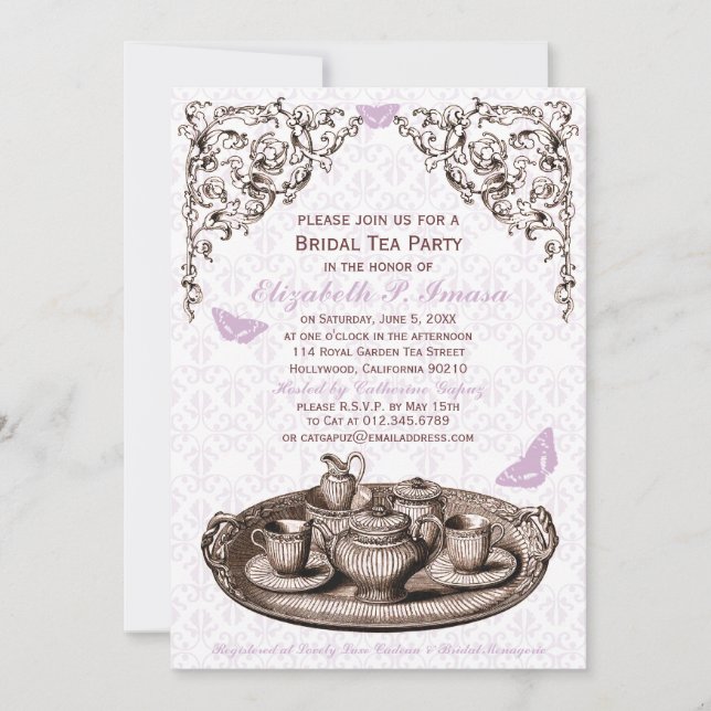 Purple Garden Bridal Tea Party Invitations (Front)