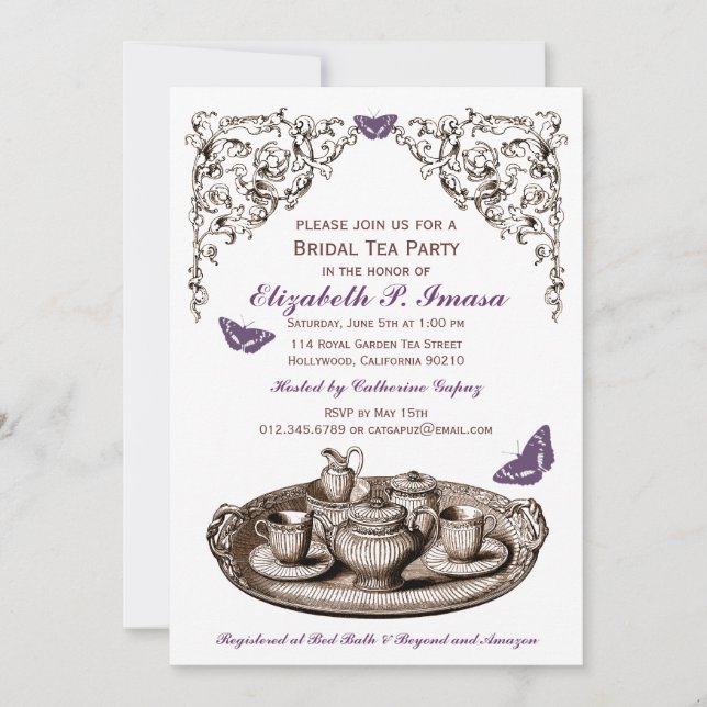 Purple Garden Bridal Tea Party Invitations (Front)