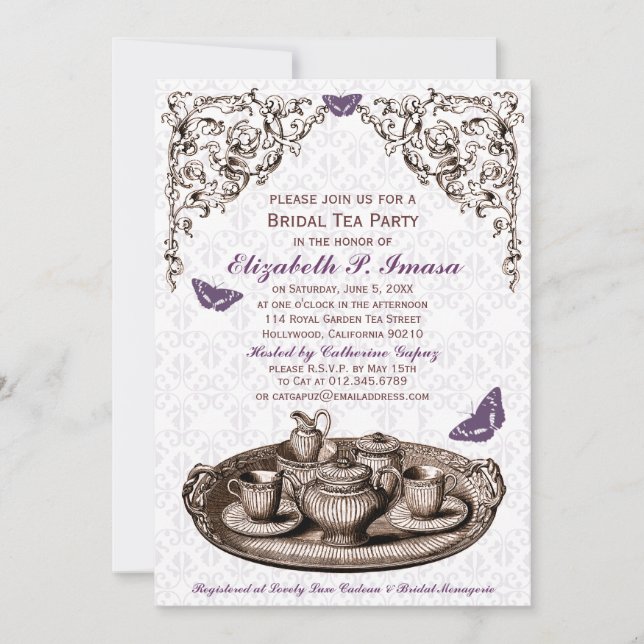 Purple Garden Bridal Tea Party Invitations (Front)