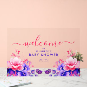 Purple GARDEN FLORAL Baby Shower Welcome Acrylic Sign