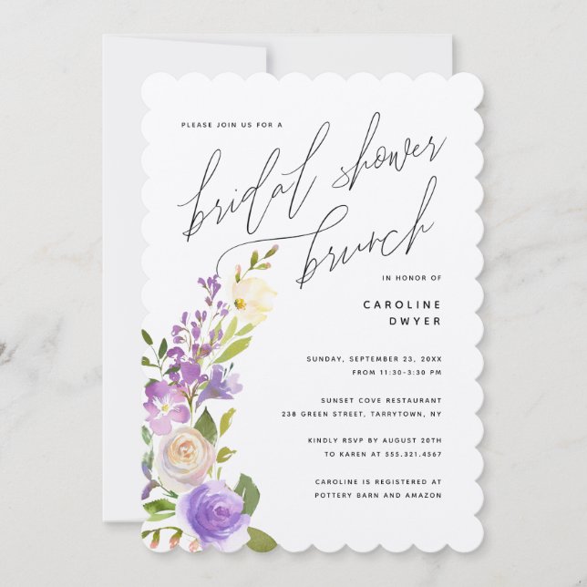 Purple Garden Floral Bridal Shower Brunch Invitation (Front)