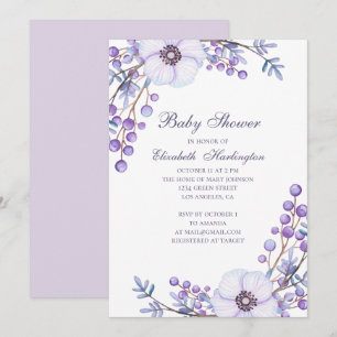 Purple garden flowers. Violet floral baby shower Invitation