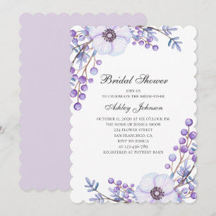 Purple garden flowers. Violet floral bridal shower Invitation