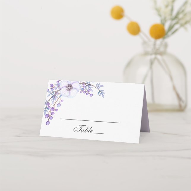 Purple garden flowers. Violet floral wedding Place Card (Front)