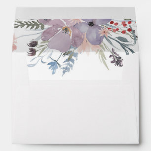 Purple garden flowers. Watercolor wedding floral Envelope