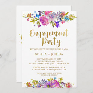 Purple Garden Gold Engagement Party Invitation
