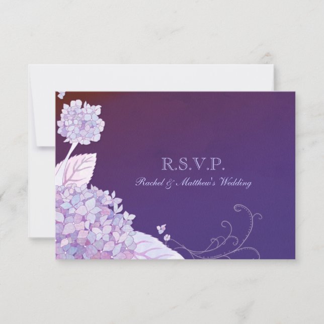 Purple Garden Hydrangeas Wedding RSVP Card (Front)