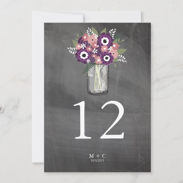 Purple Garden Mason Jar Chalkboard | Table Number (Front)