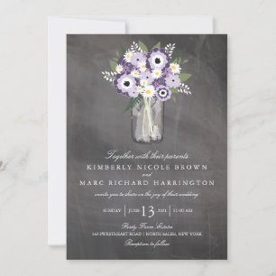 Purple Garden Mason Jar Chalkboard   Wedding Invitation