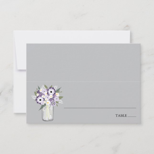 Purple Garden Mason Jar | Escort Place Card (Front)