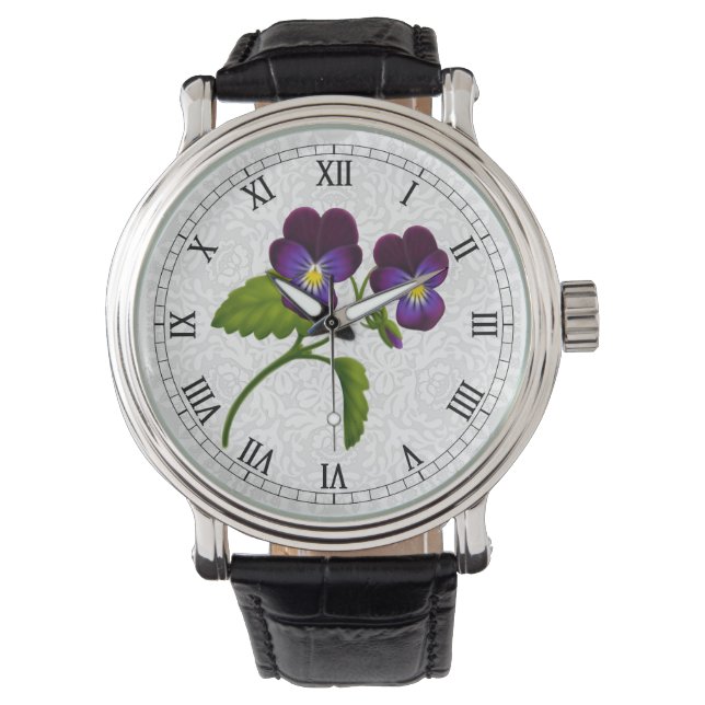 Purple Garden Pansy Flowers Watch (Front)