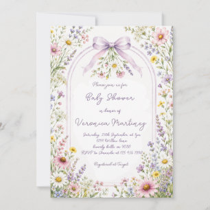 Purple Garden Wildflower Border Girl Baby Shower Invitation